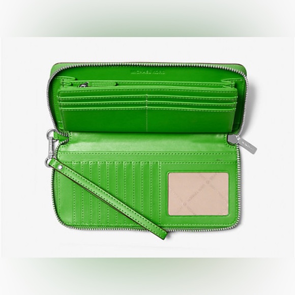 đź’šMICHAEL KORSđź’šJungle Green Jet Set Travel Zebra Print Calf Hair Cont Wallet/NWT - Picture 2 of 9